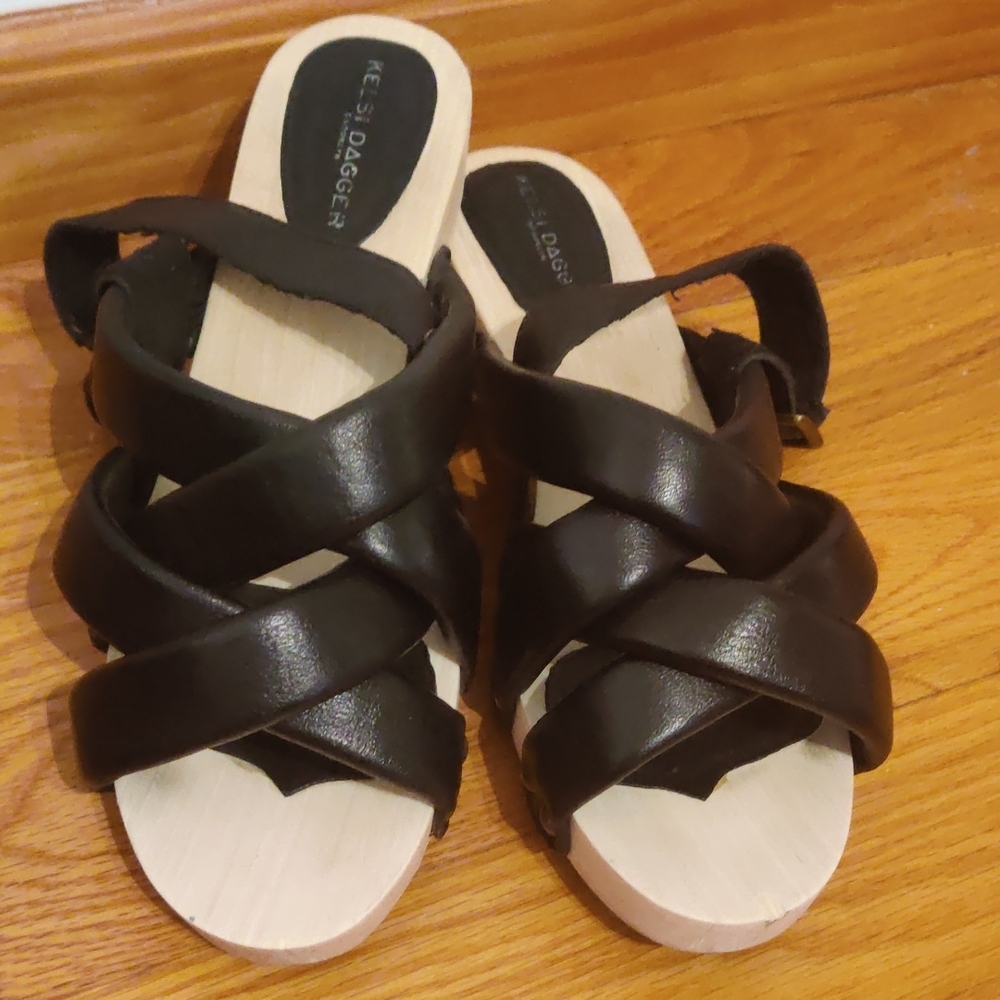 Natural Leather Wooden Clogs